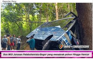 KECELAKAAN BUS DI SUKABUMI SOPIR DIDUGA NGANTUK, 3 PENUMPANG TERLUKA DALAM TABRAKAN MAUT DENGAN POHON