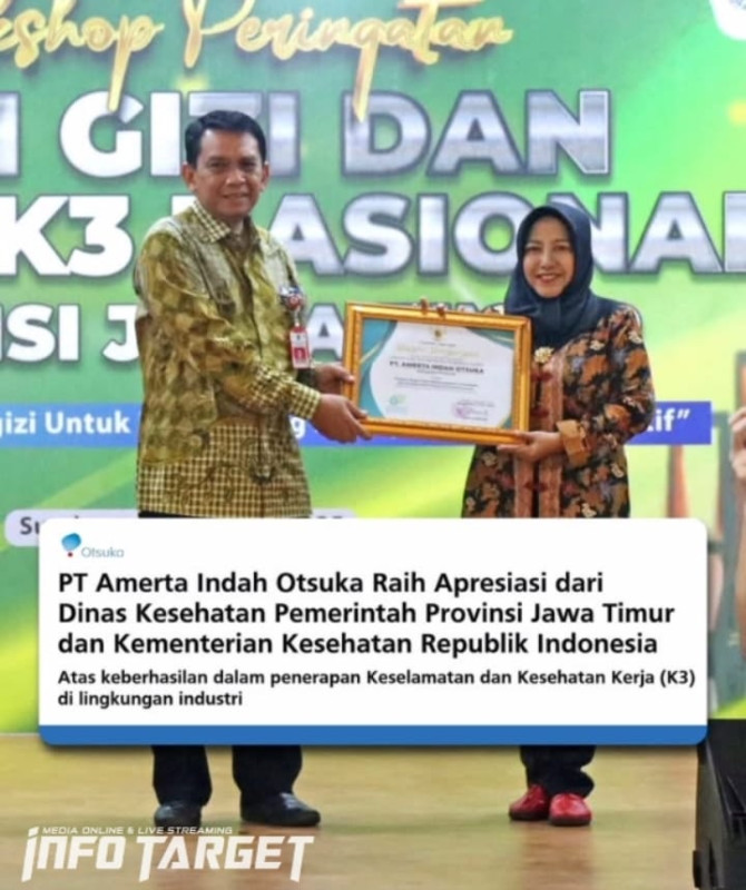 PT Amerta Indah Otsuka Raih Apresiasi dari Dinas Kesehatan Pemerintah Provinsi Jawa Timur dan Kementerian Kesehatan Republik Indonesia