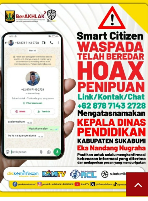 WASPADA PENIPUAN MENGATASNAMAKAN KADIS PENDIDIKAN KABUPATEN SUKABUMI