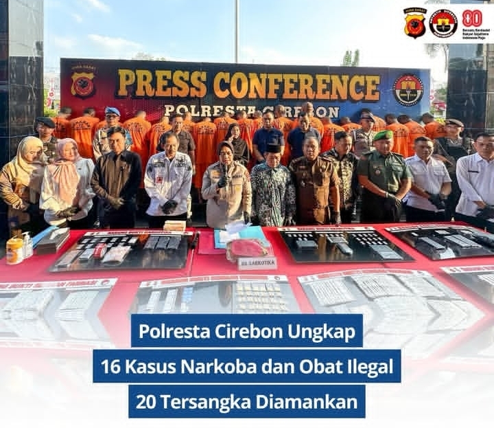 POLRESTA CIREBON GEMPUR PEREDARAN NARKOBA, 20 ORANG DITANGKAP DALAM 16 KASUS