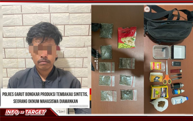 POLRES GARUT BONGKAR PRODUKSI TEMBAKAU SINTETIS, SEORANG OKNUM MAHASISWA DIAMANKAN